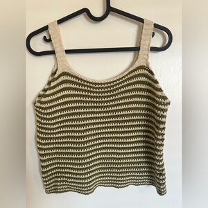 Olive and Cream Striped Crochet Tank Camisole
